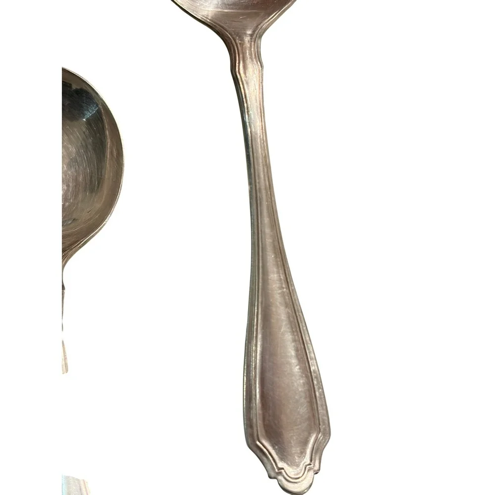 Set of 2 R Wallace A1 Silverplate Soup Bouillon Spoons Evening Star